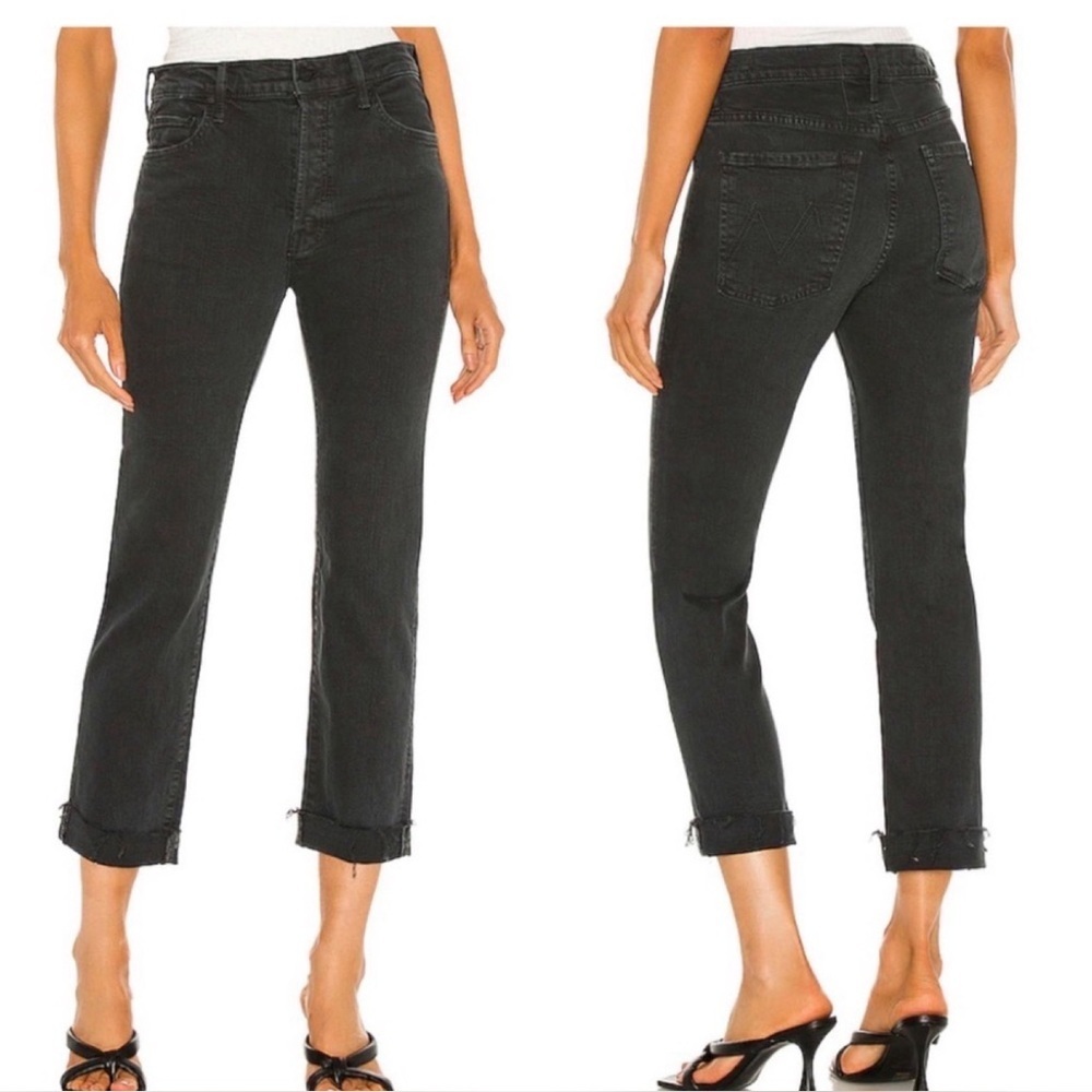 MOTHER DENIM The ScrapperCuff Ankle Fray The Devil May Care Faded Black | Sz 28